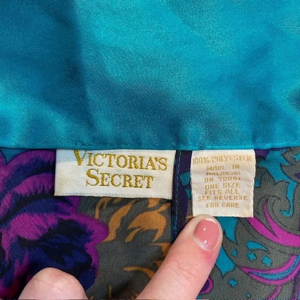 Vintage 80s Victoria Secret Gold Label Turquoise Floral Paisley Robe One Size